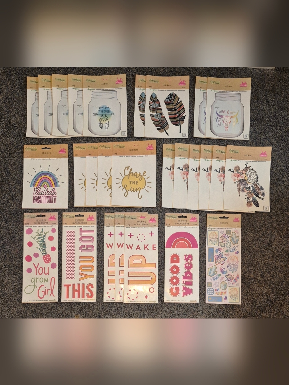 27pc Crafter’s Square Wall Decals & Stickers Lot - Boho, Mason Jar, Sun